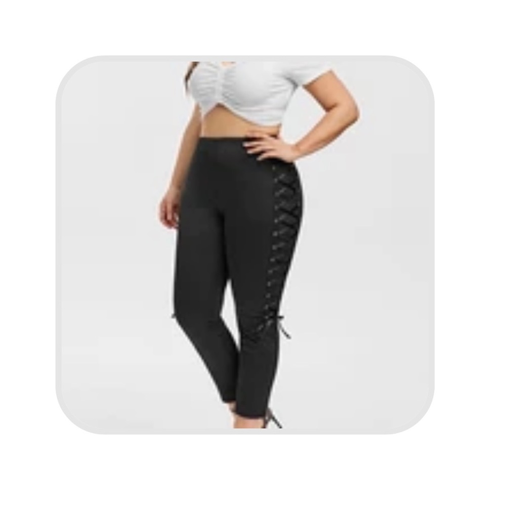 Navy blue lace up leggings